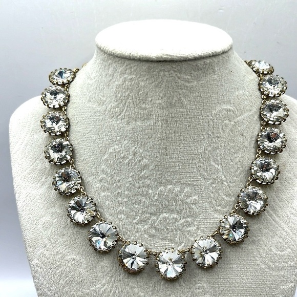 J Crew Venus Flytrap Round Clear Rhinestone Prong Set Gold Tone Necklace - Picture 1 of 6